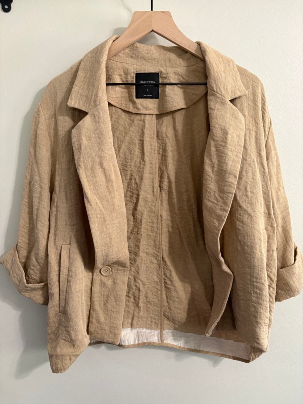 Simply Vera Vera Wang Linen Blend Open Front Blazer Jacket Oatmeal Tan L